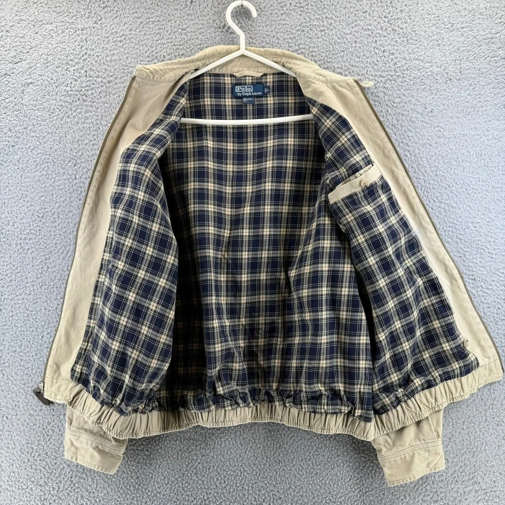 Vintage Polo Ralph Lauren Bi Swing Harrington Jacket Tan Beige Plaid Lined Men L